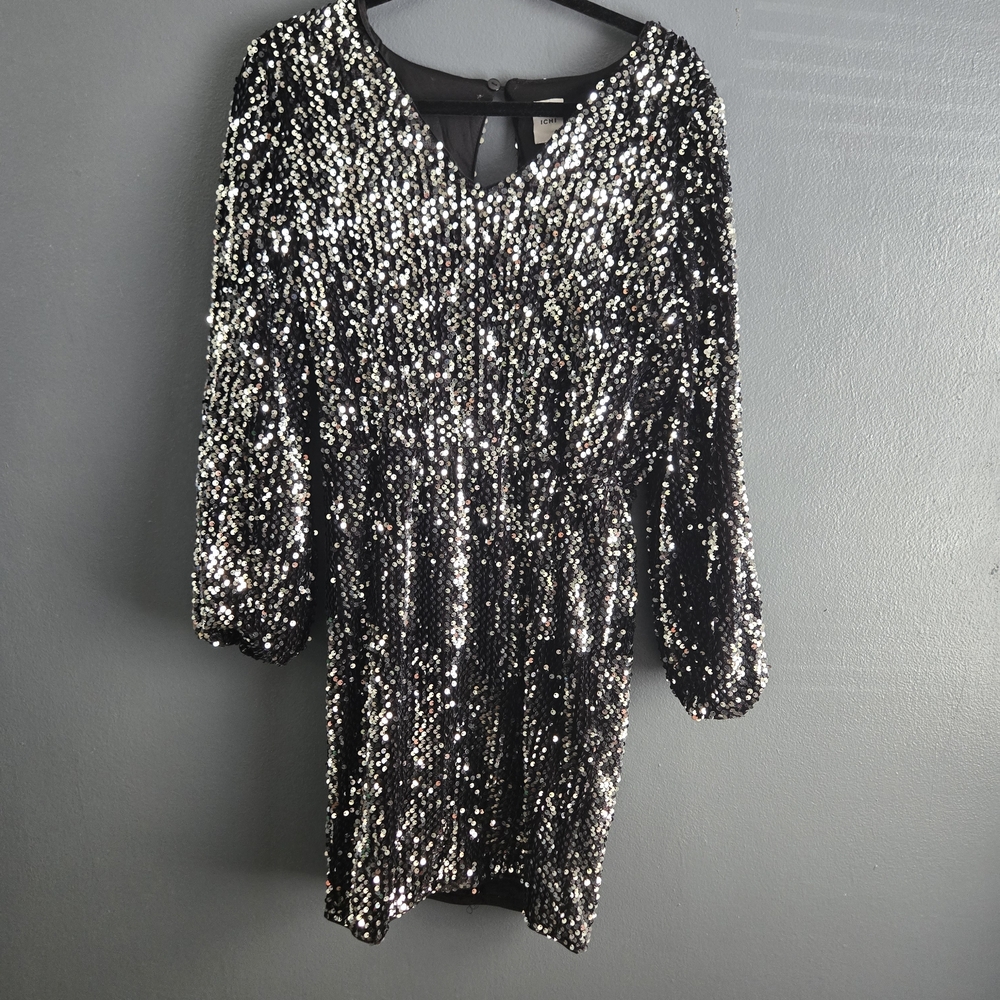 Ichi Black Sequin Mini Dress Women's Medium